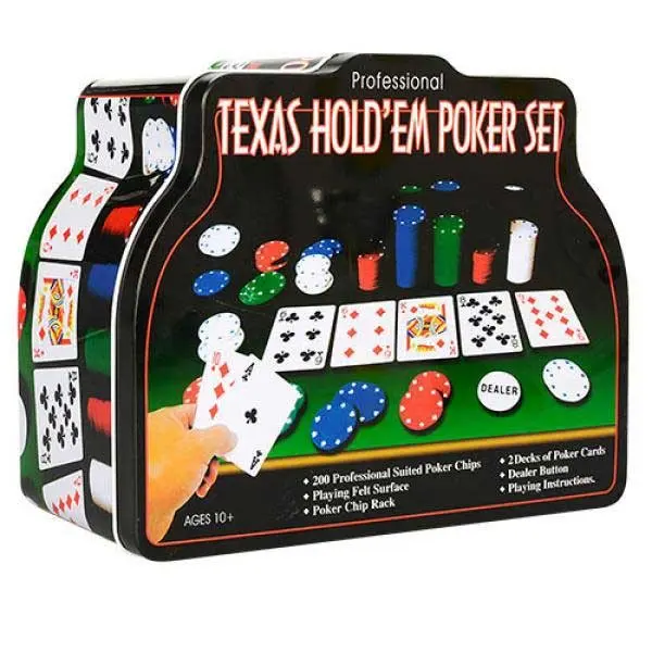  Набор 200 фишек Professional Texas Hold'em фигурн. метал. коробка, 4 гр (номинал от магазина Игры Шелдона